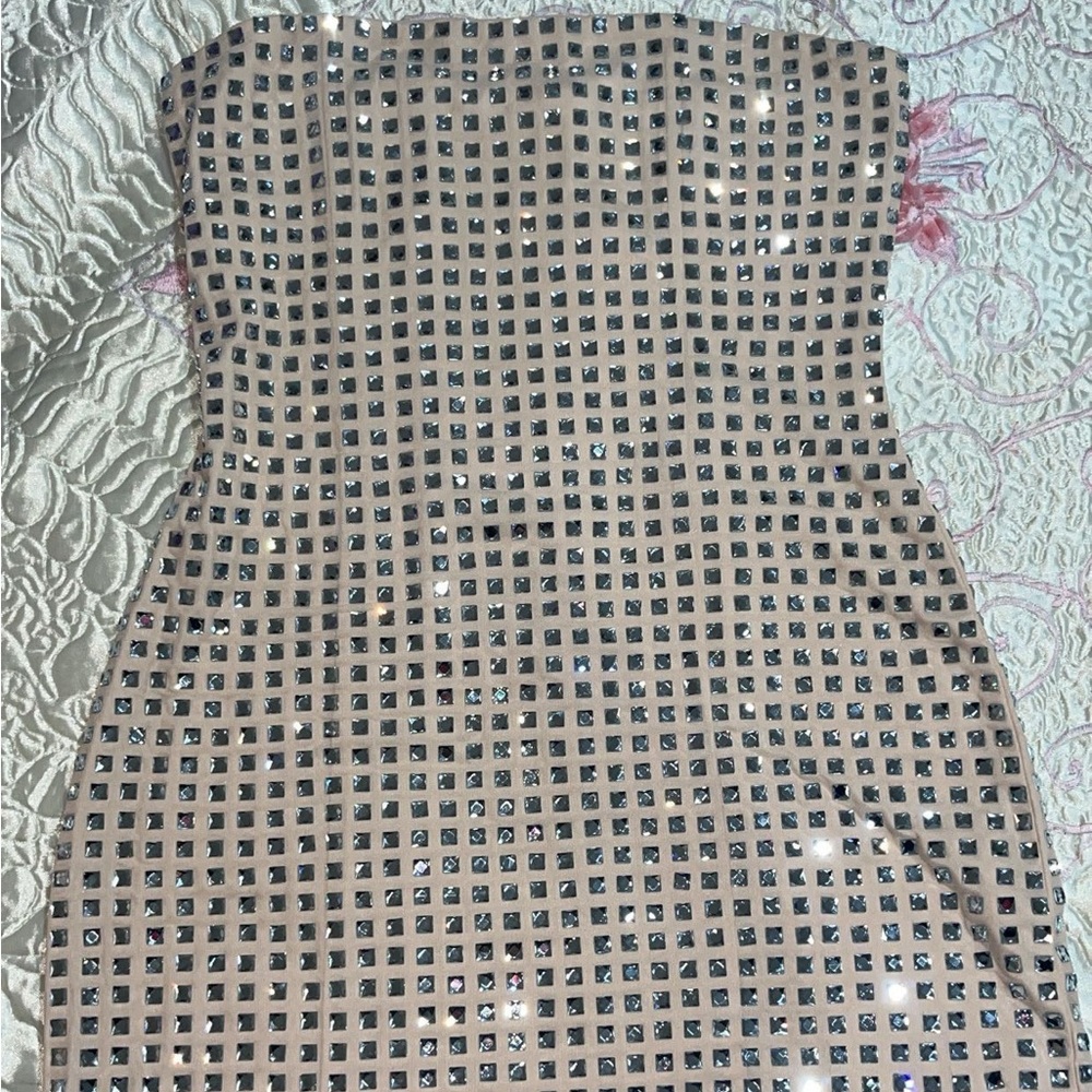 Zara Strapless Beige Studded Dress